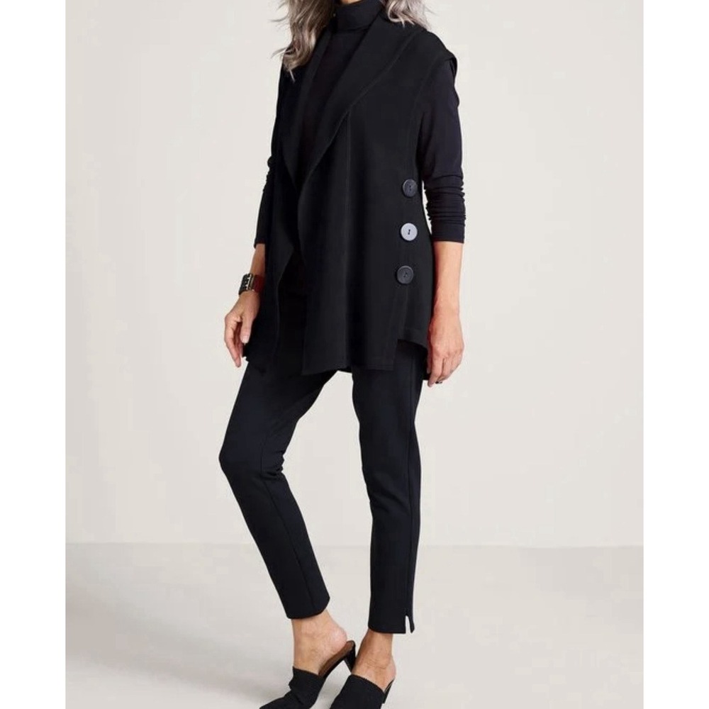 Soft Surroundings Women's Black Cardigan Size L Open Front Long